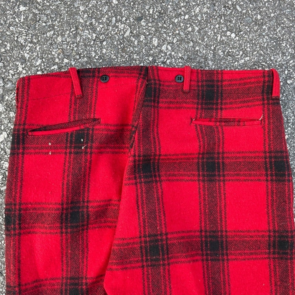 Vintage 50s 60s Wool Hunting Pants Buffalo Plaid Red Black Knit Cuff Talon Zip - Picture 7 of 7